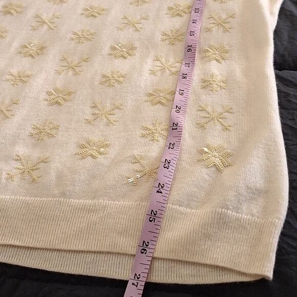 Talbots Sweater Women's Medium Sequin Snowflake Wool Blend Minimalist Neutral - Picture 6 of 7